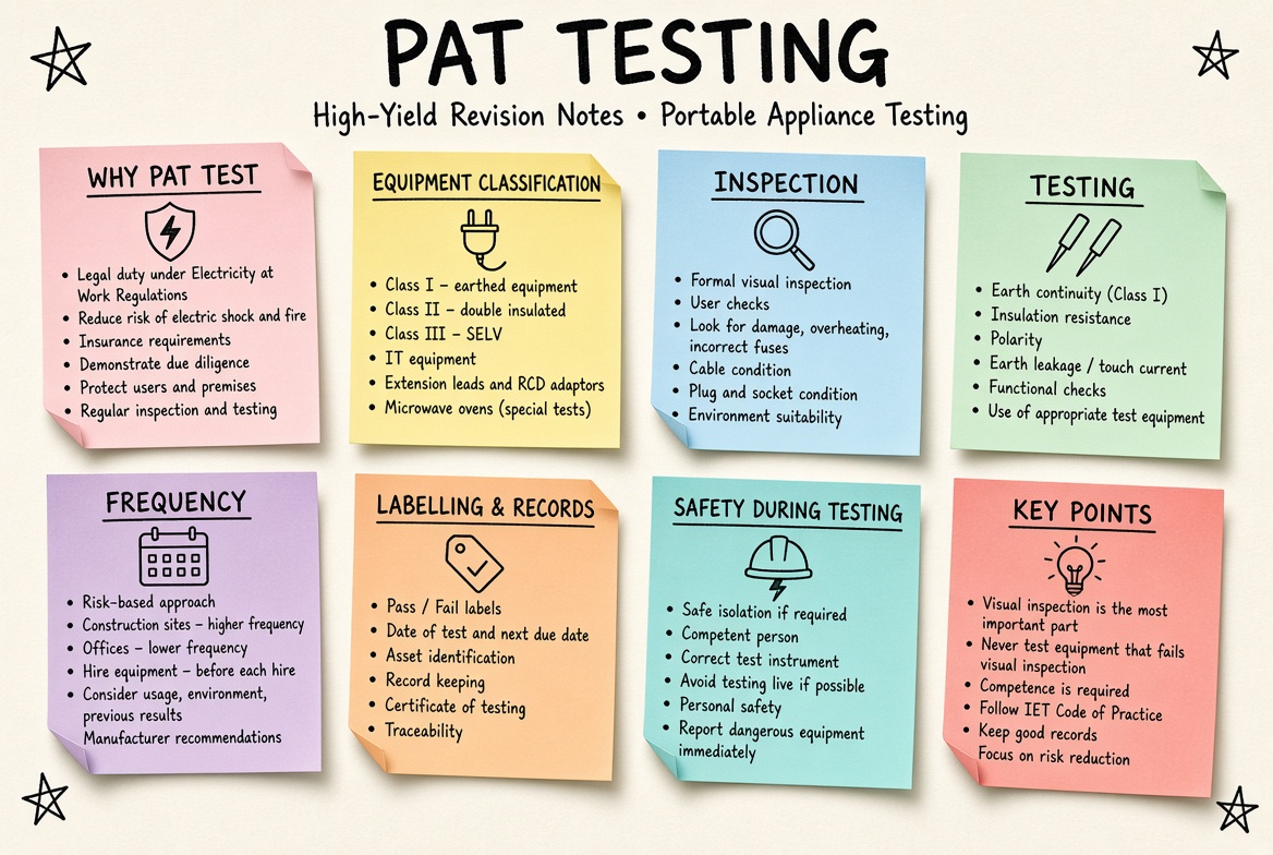PAT Testing Level 3 revision board: a one-page summary of the key topics and exam tips