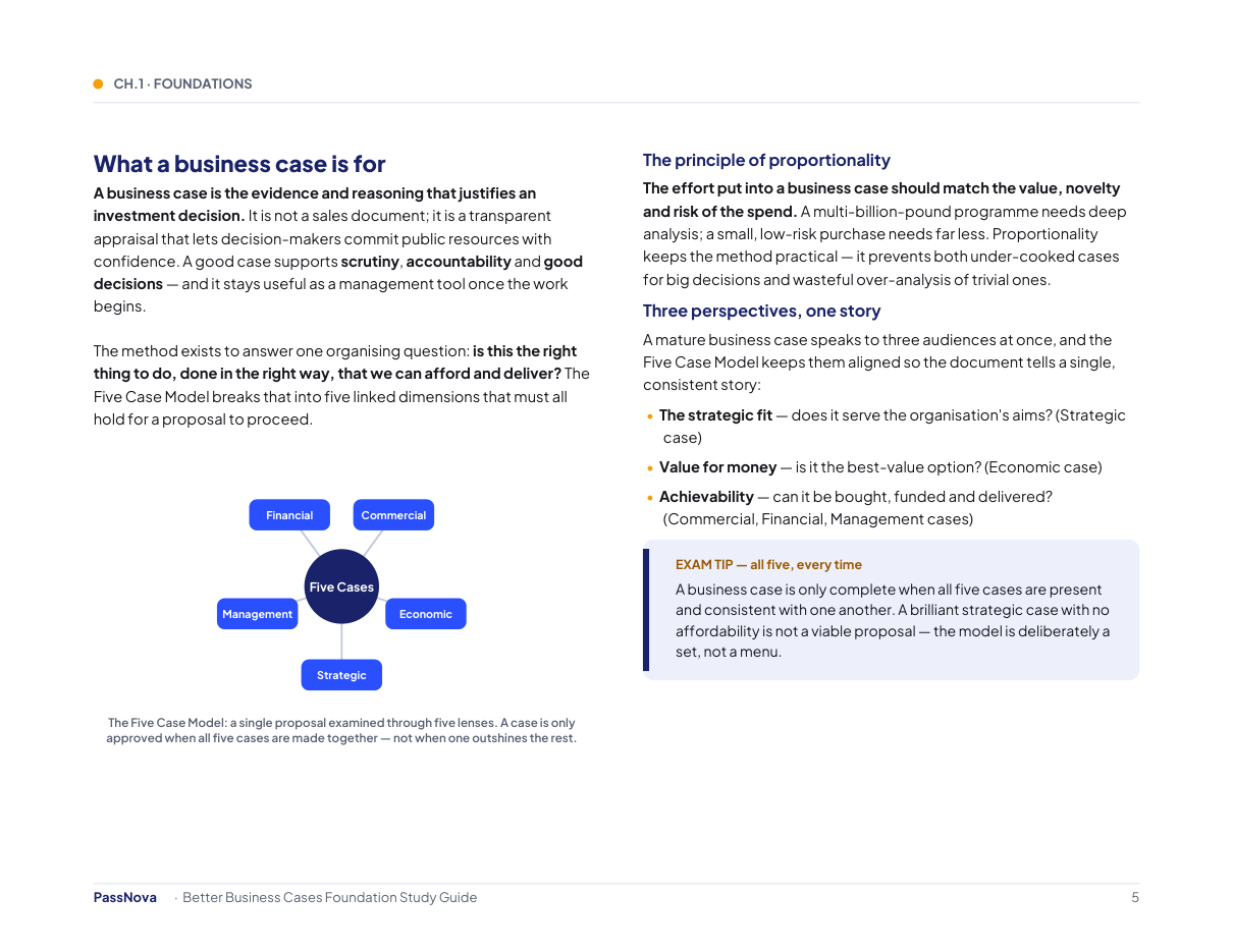 Sample page from the Better Business Cases Foundation study guide