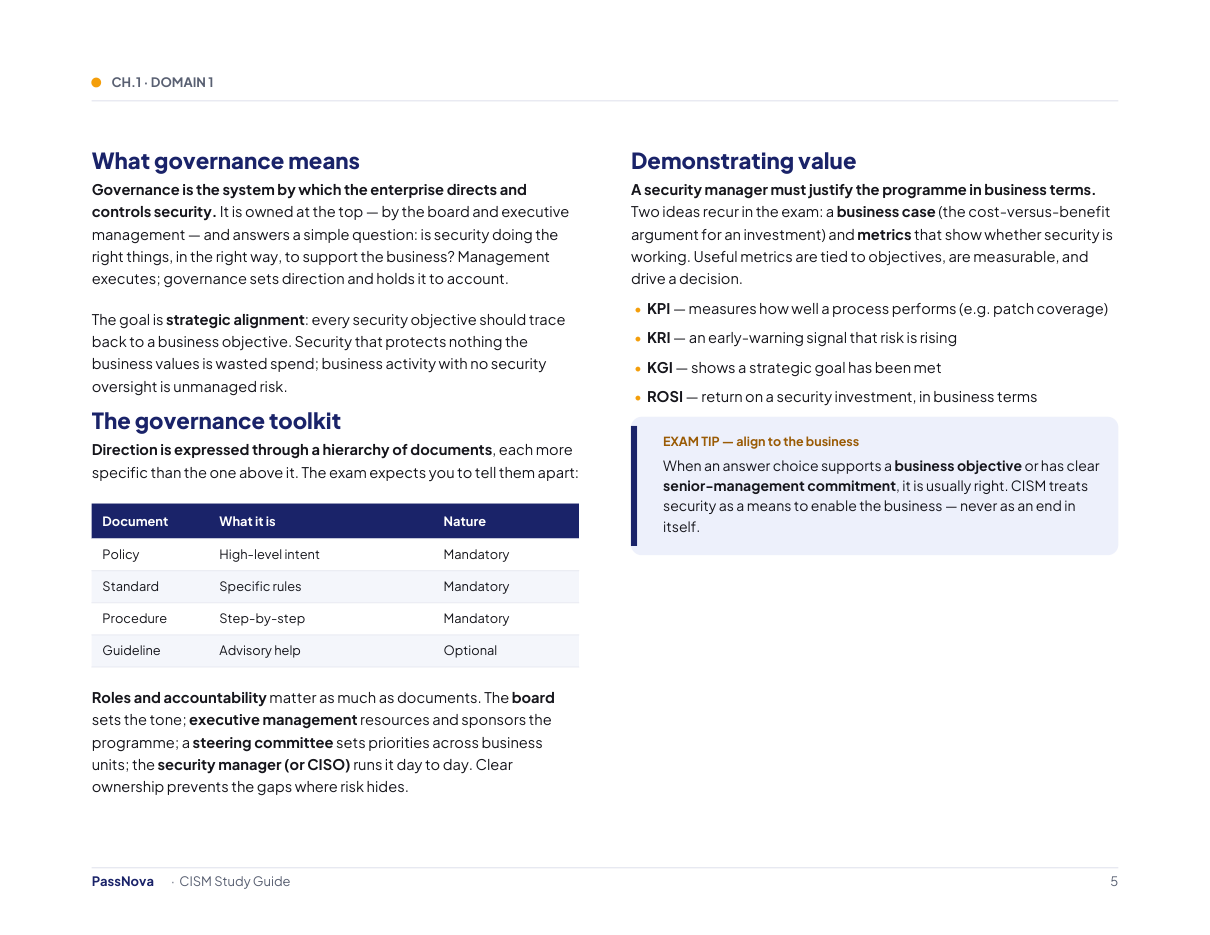 Sample page from the CISM study guide