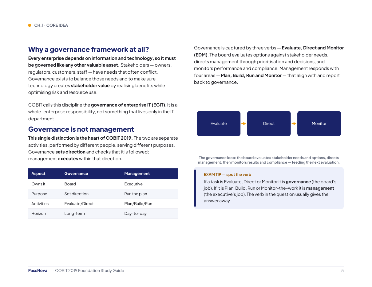 Sample page from the COBIT Foundation study guide