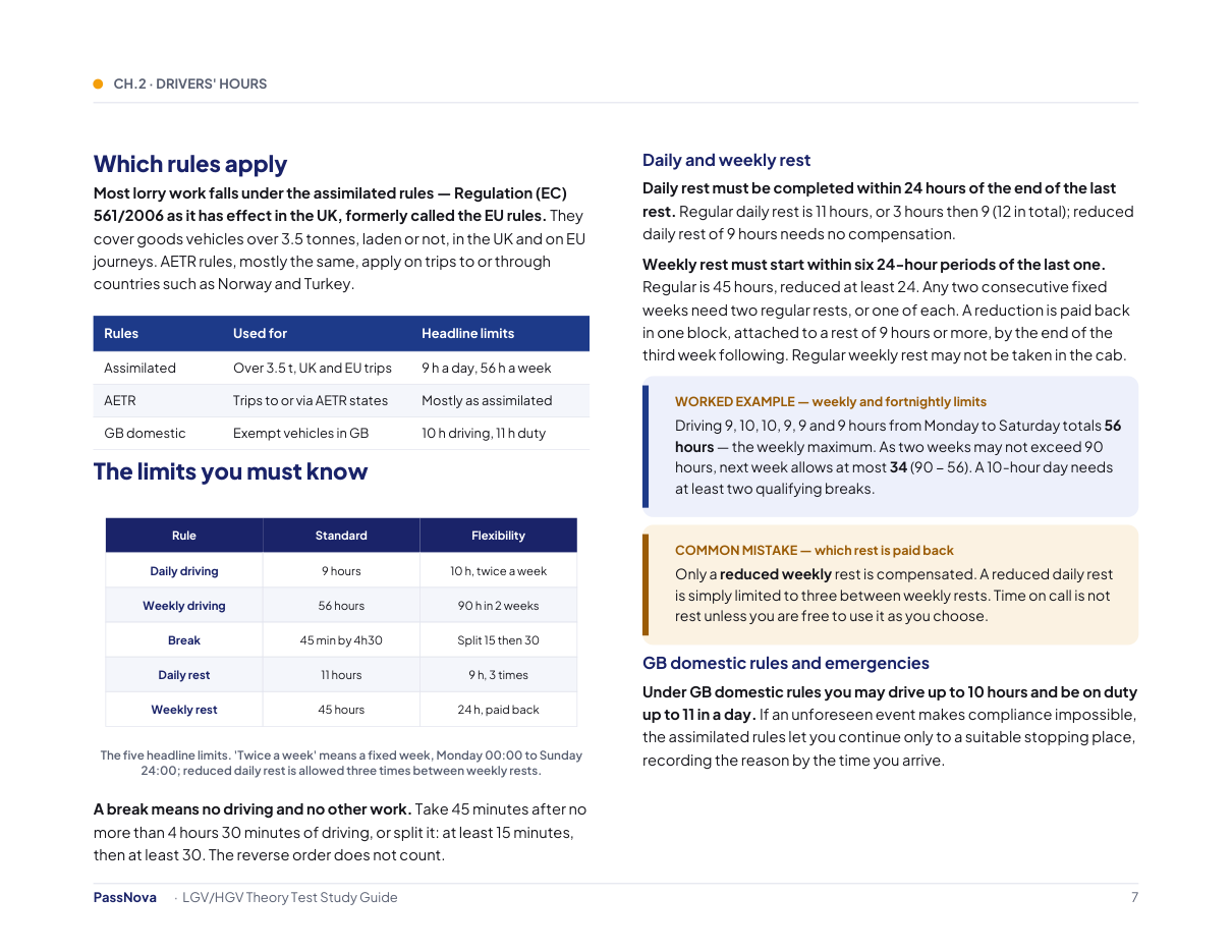 Sample page from the LGV / HGV Theory Test study guide