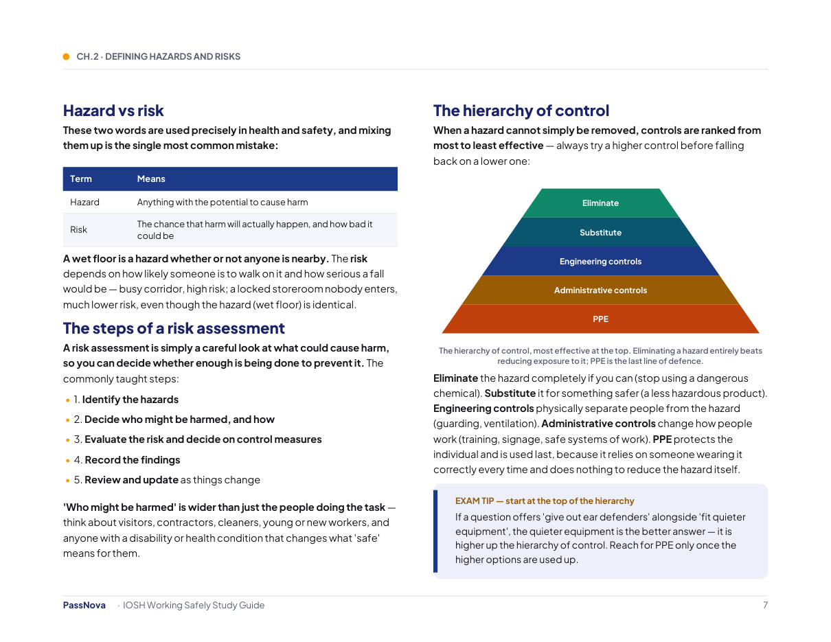 Sample page from the IOSH Working Safely study guide