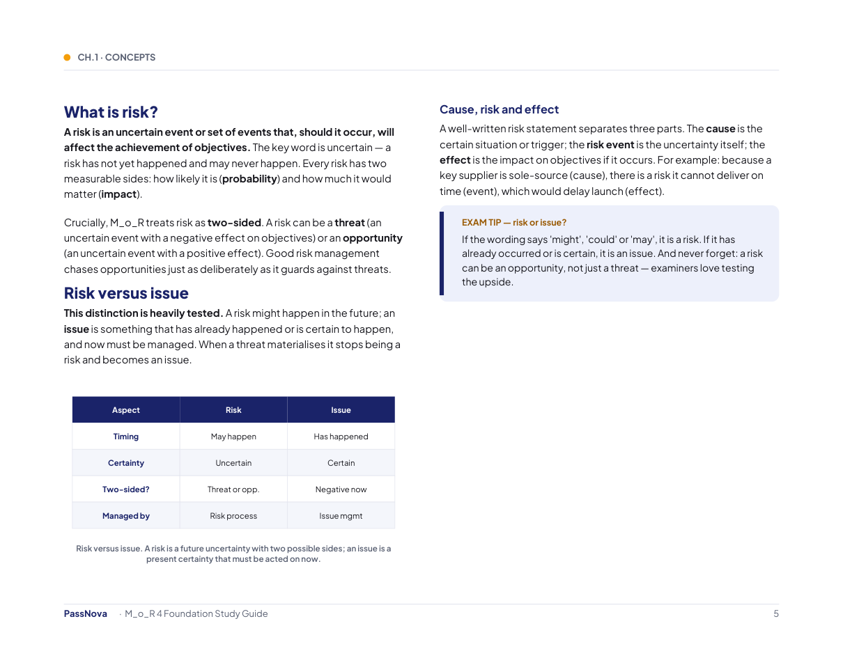 Sample page from the M_o_R Foundation study guide