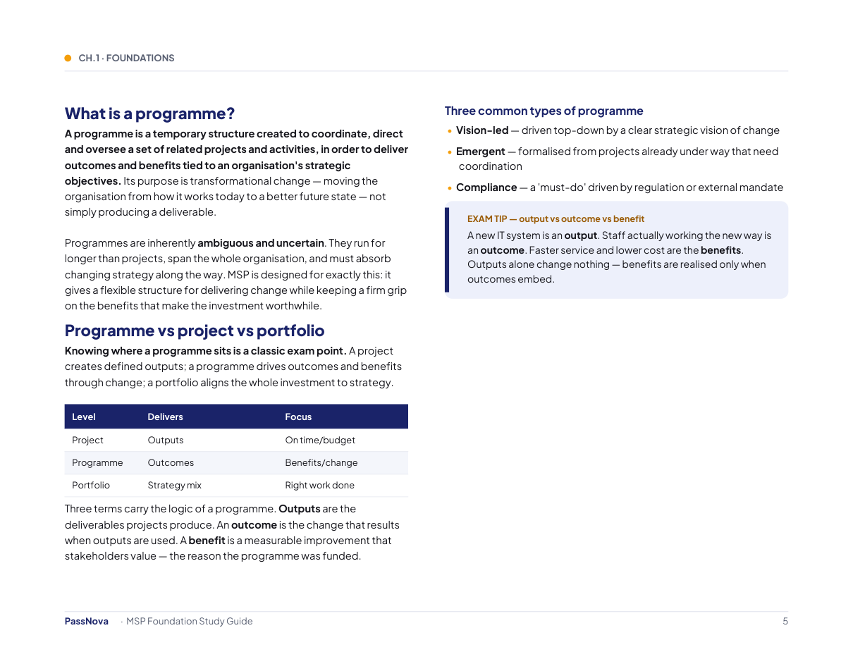 Sample page from the MSP Foundation study guide