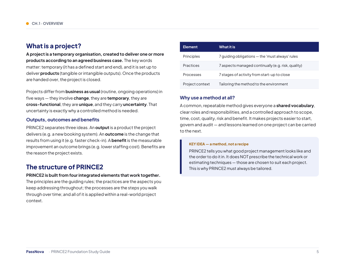 Sample page from the PRINCE2 Foundation study guide