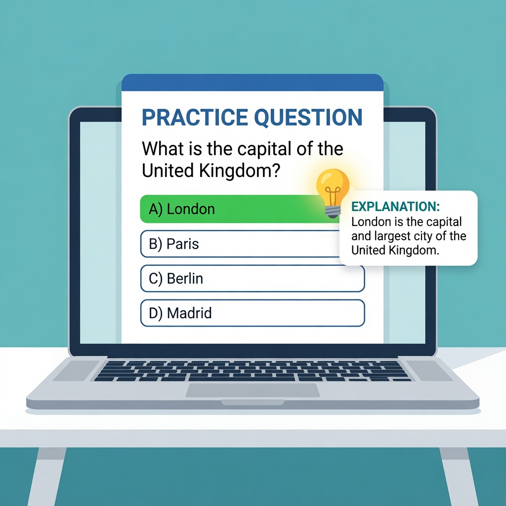 Practising exam questions with instant explanations